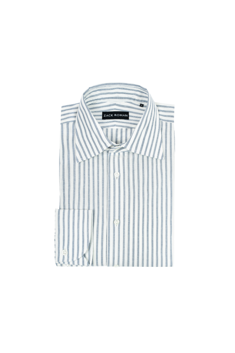 Biała koszula w niebieskie paski multi stripe, bawełniana