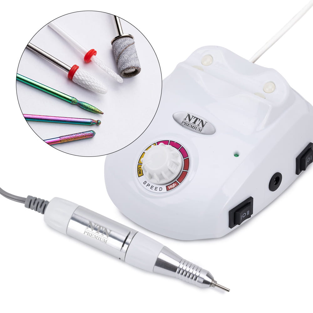 Frezarka do paznokci transformatorowa 65W NTN Premium do manicure pedicure biała DM208 35 000 obrotów