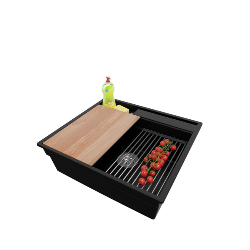 Zlewozmywak Oslo Pocket PRIMAGRAN Nablatowy 58x53cm do szafki od 60cm, Czarny + Syfon + Akcesoria, S215, 1 szt.