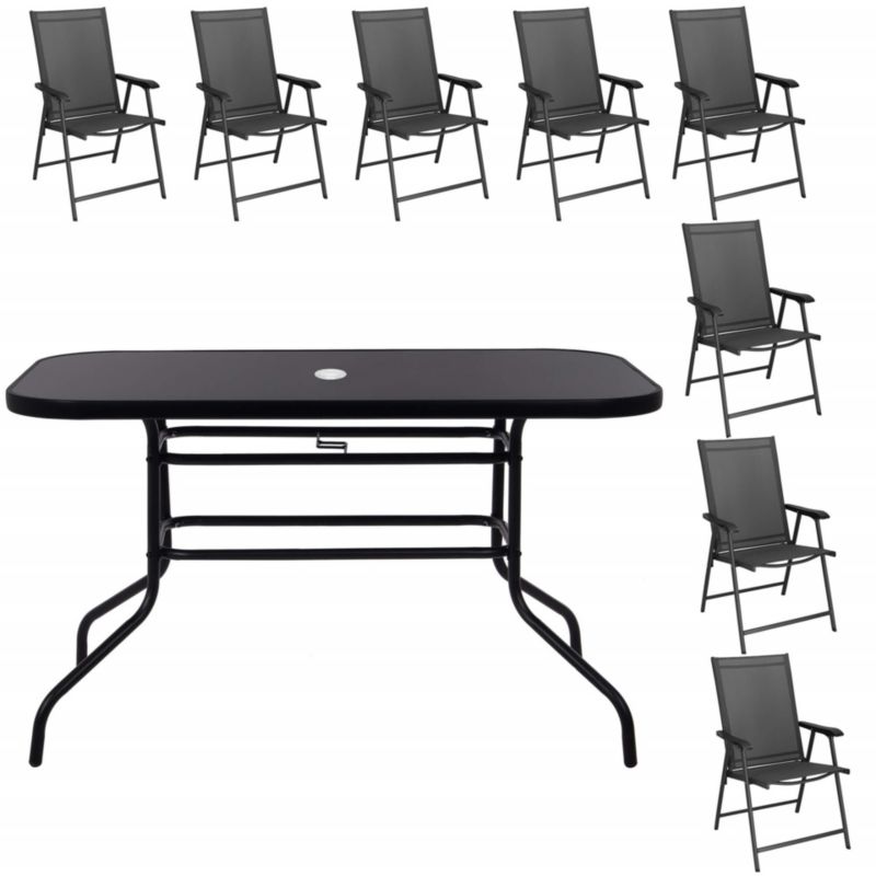 Zestaw mebli ogrodowych Springos stół ze szkłem hartowanym, 8 krzeseł czarno-szare 1 kpl.