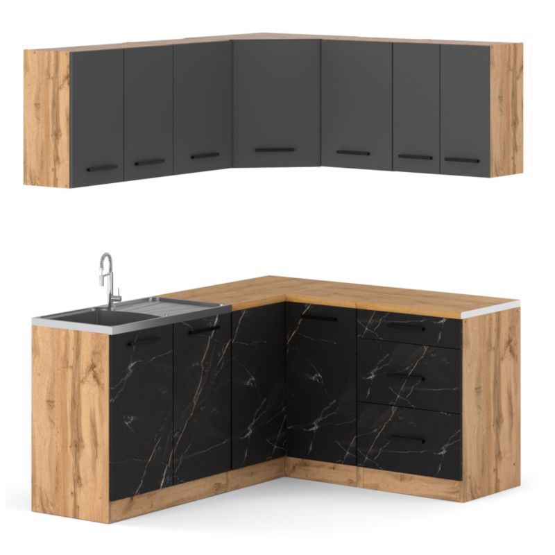 Zestaw Kuchenny Hurtownia-Mebli Z Blatem Kuchnia narożna Diana 320cm Dąb Wotan Szary Mat/San Sebastian 320x47x145 cm 1szt.