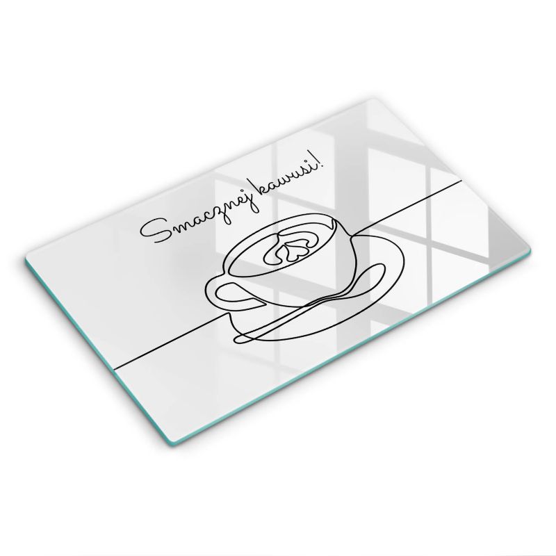 Szklana deska do krojenia Wallfluent 30x52 cm Kawa, Napis: Smacznej Kawusi 1 szt.