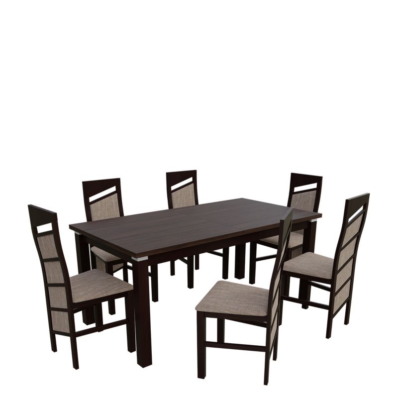 Zestaw RO48 MIRJAN 24 Stół rozkładany S18-L-S 80x160/200 + 6 krzeseł K61 orzech + jasny brąz 1 kpl.