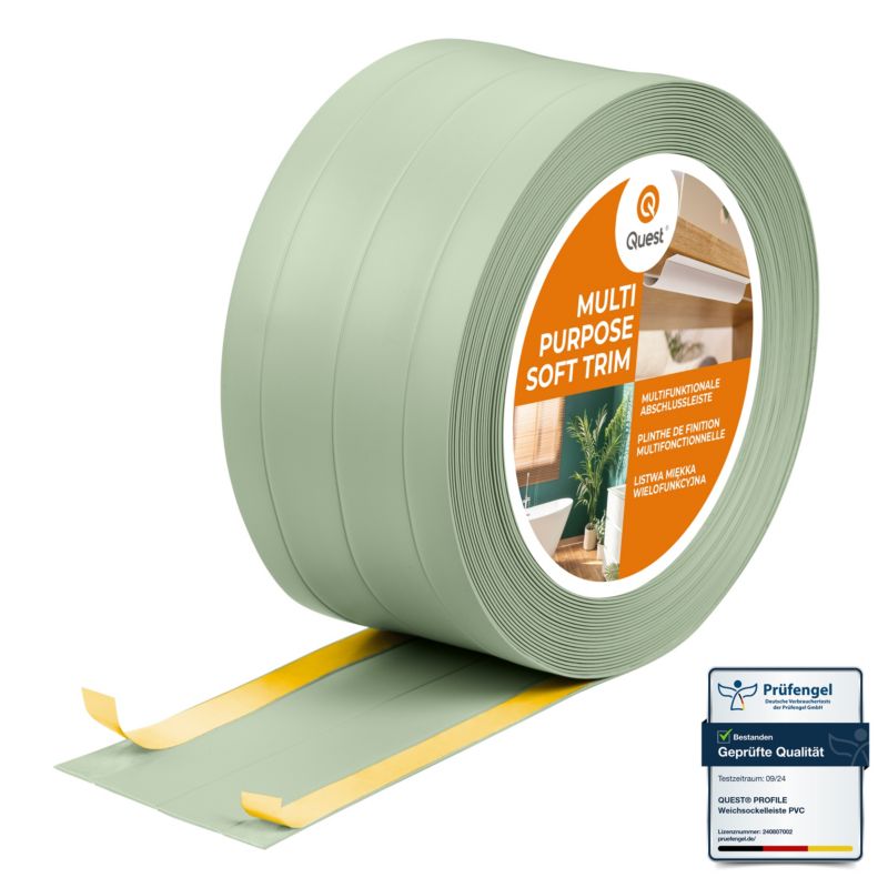 Listwa wykończeniowa W3 z PCV 4w1 95mm, QUEST samoprzylepna, maskująca elastyczna listwa podłogowa, ścienna, jasnozielony, 25m