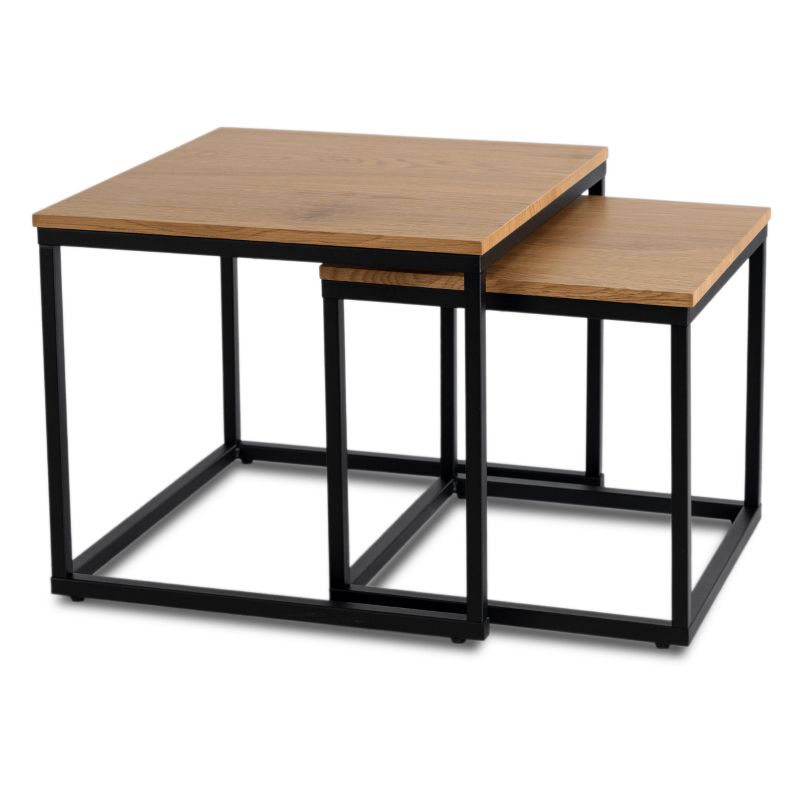 Stolik Mebel Elite CARMI Kawowy Kwadratowy Zestaw 2w1 Ława Loft Czarny Dąb Złoty 1 szt