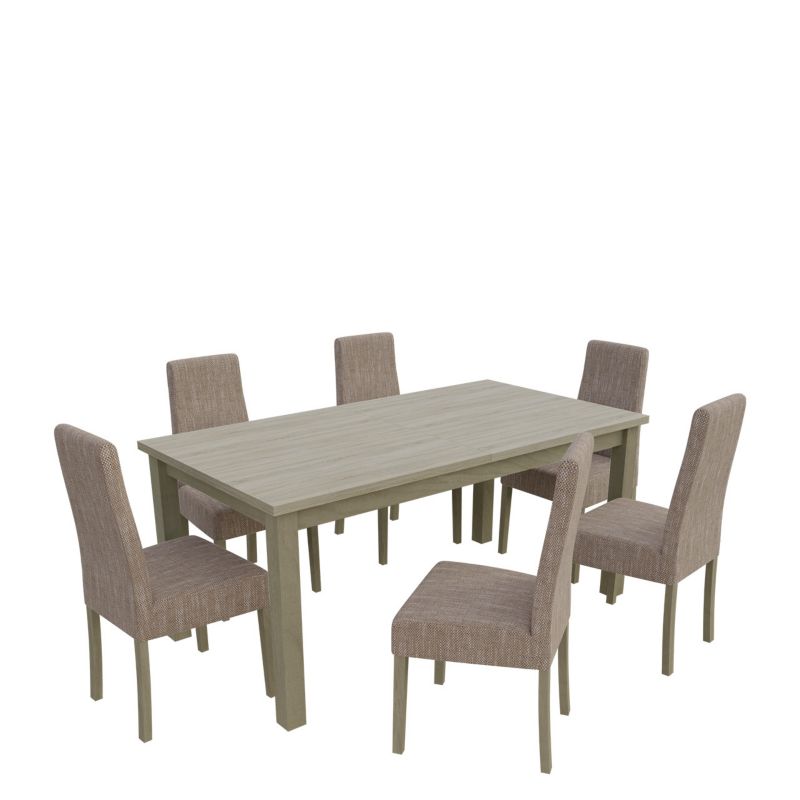 Zestaw RO20 MIRJAN 24 Stół rozkładany S18-L 80x160/200 + 6 krzeseł K63A dąb sonoma + jasny brąz 1 kpl.