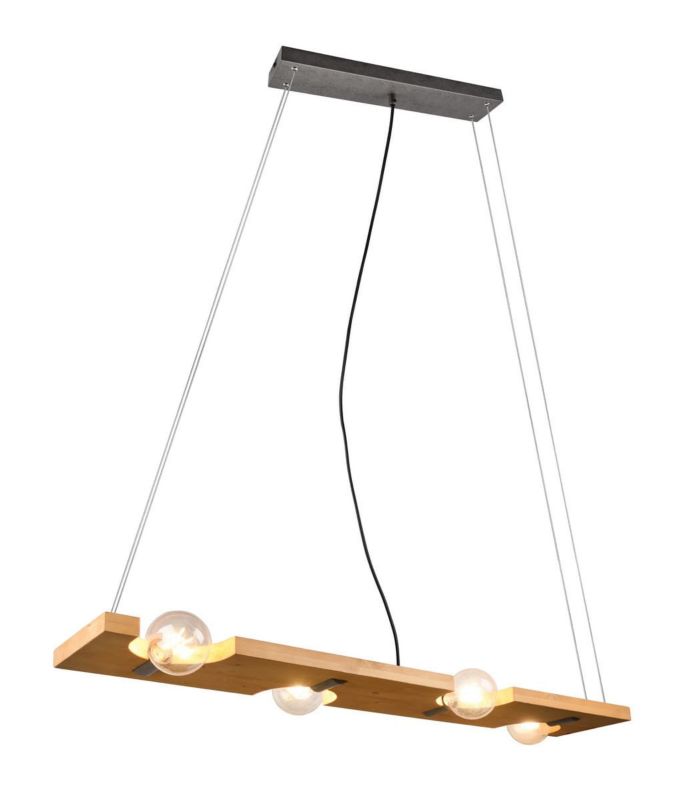 Lampa sufitowa wisząca Trio Tailor czarna-jasne drewno wym: 150 x 115 x 20 cm 4xE27 x 1 szt.