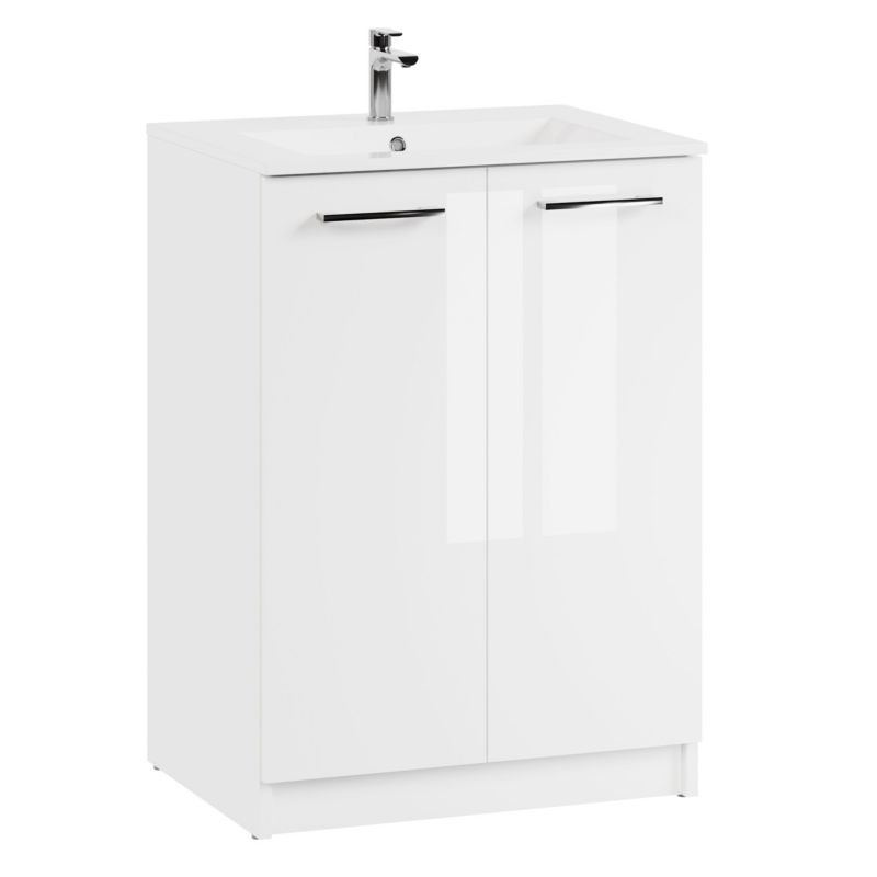 Szafka łazienkowa z umywalką ceramiczną MyFurni 60 cm biała połysk stojąca 1 kpl.