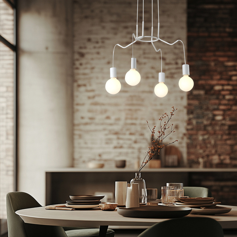 Biała lampa wisząca sufitowa 4-punktowa do salonu BASSO metal