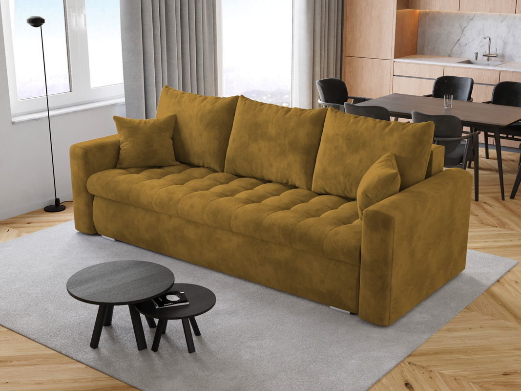 Nowoczesna kanapa z funkcją spania do salonu LUIS musztardowa