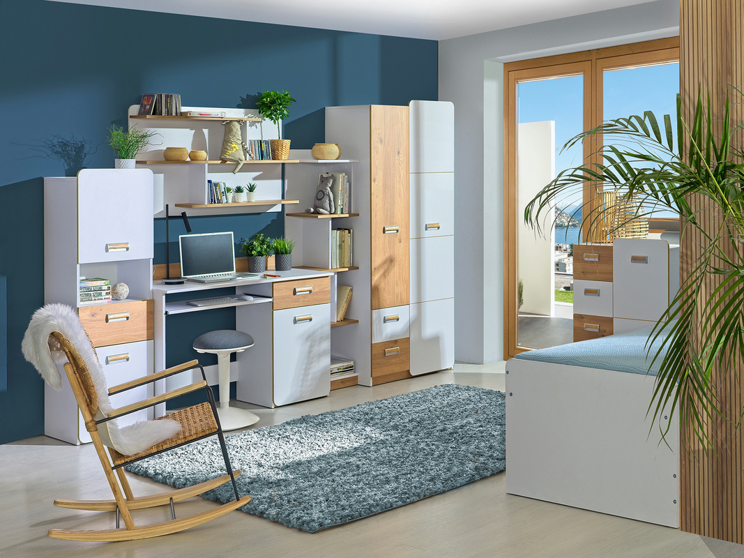 Zestaw nowoczesnych mebli do pokoju dziecięcego LUMINOUS biały