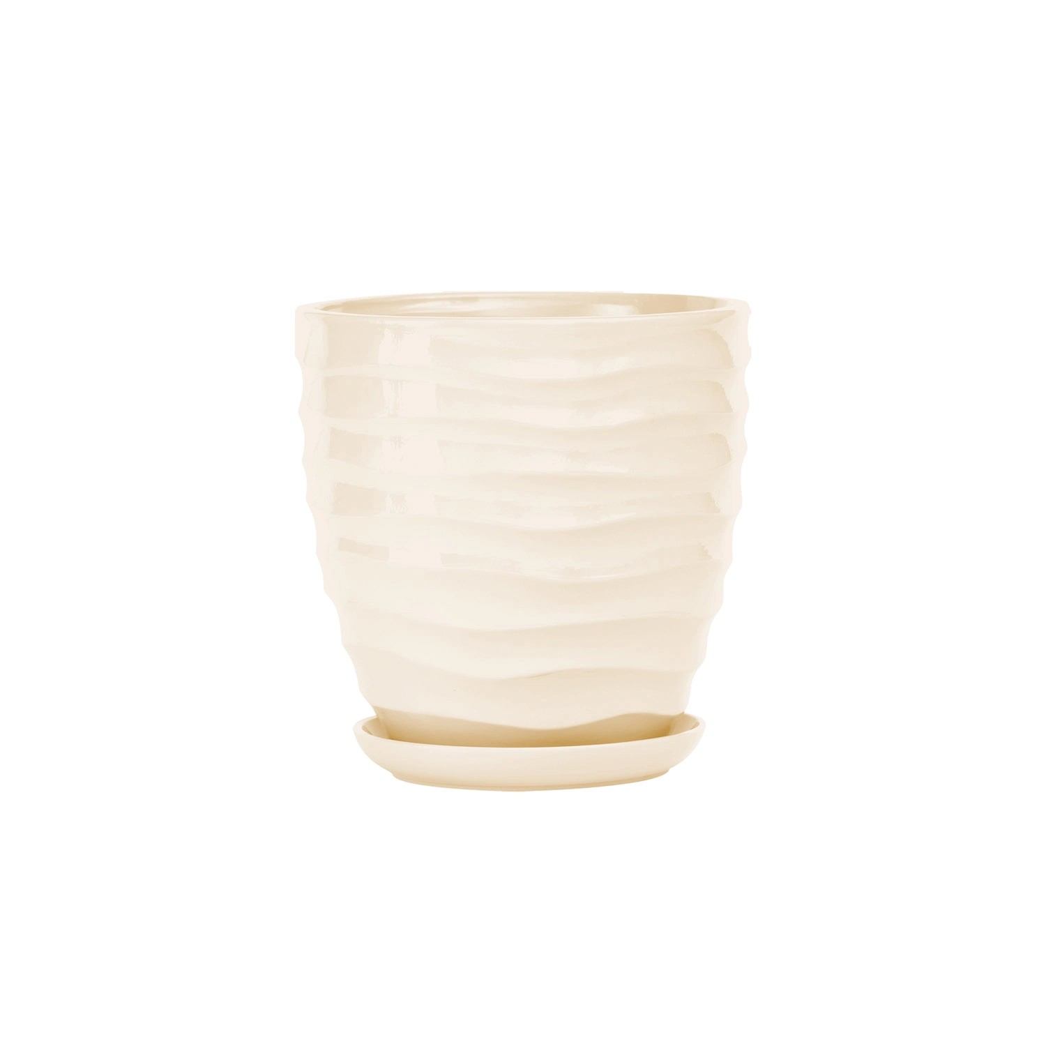 Doniczka z podstawką Duna kremowy połysk - 21 cm