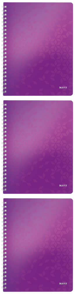 3x Kołonotatnik Leitz Wow, A4, w kratkę, 80 kartek, okładka PP, fioletowy
