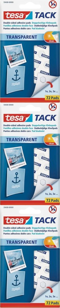 3x Płatki samoprzylepne Tesa, 72 sztuki, różne kształy, transparentny