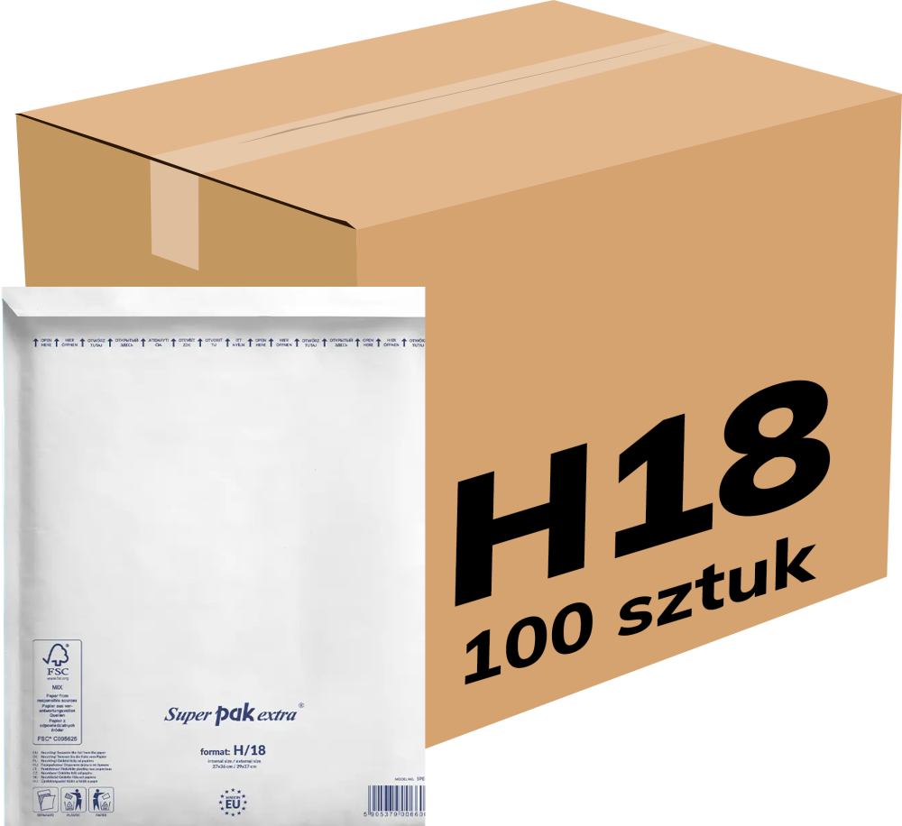 Koperta bąbelkowa NC Super Pak, H/18, 290x370mm, 100 sztuk, biały