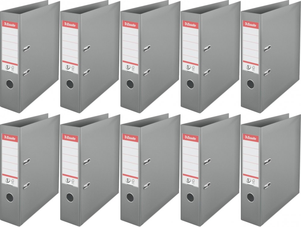 10x Segregator A4 Esselte No.1 Power, 75mm, do 500 kartek szary