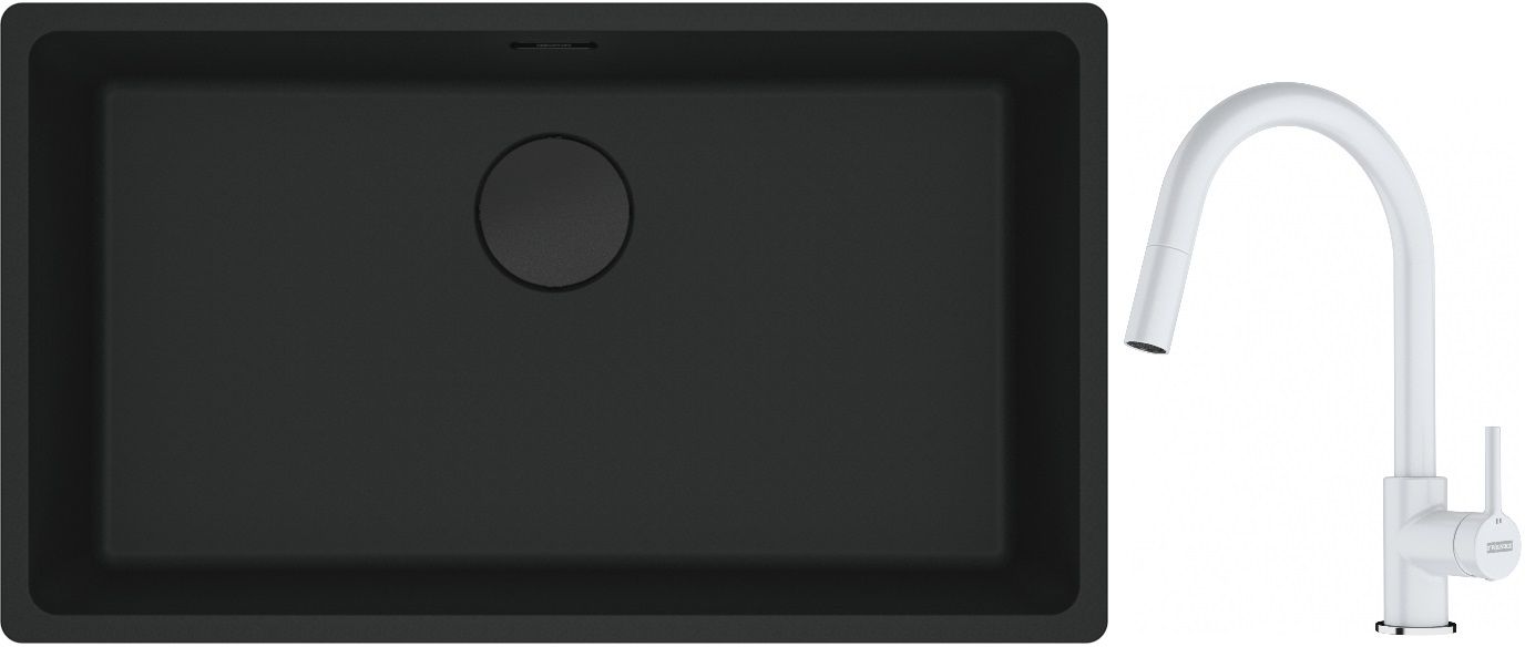 Franke Maris MRG 110-72 zlewozmywak 72x40 cm Fragranite czarny mat z baterią kuchenną Lina biały polarny (1250697757, 1150626081)