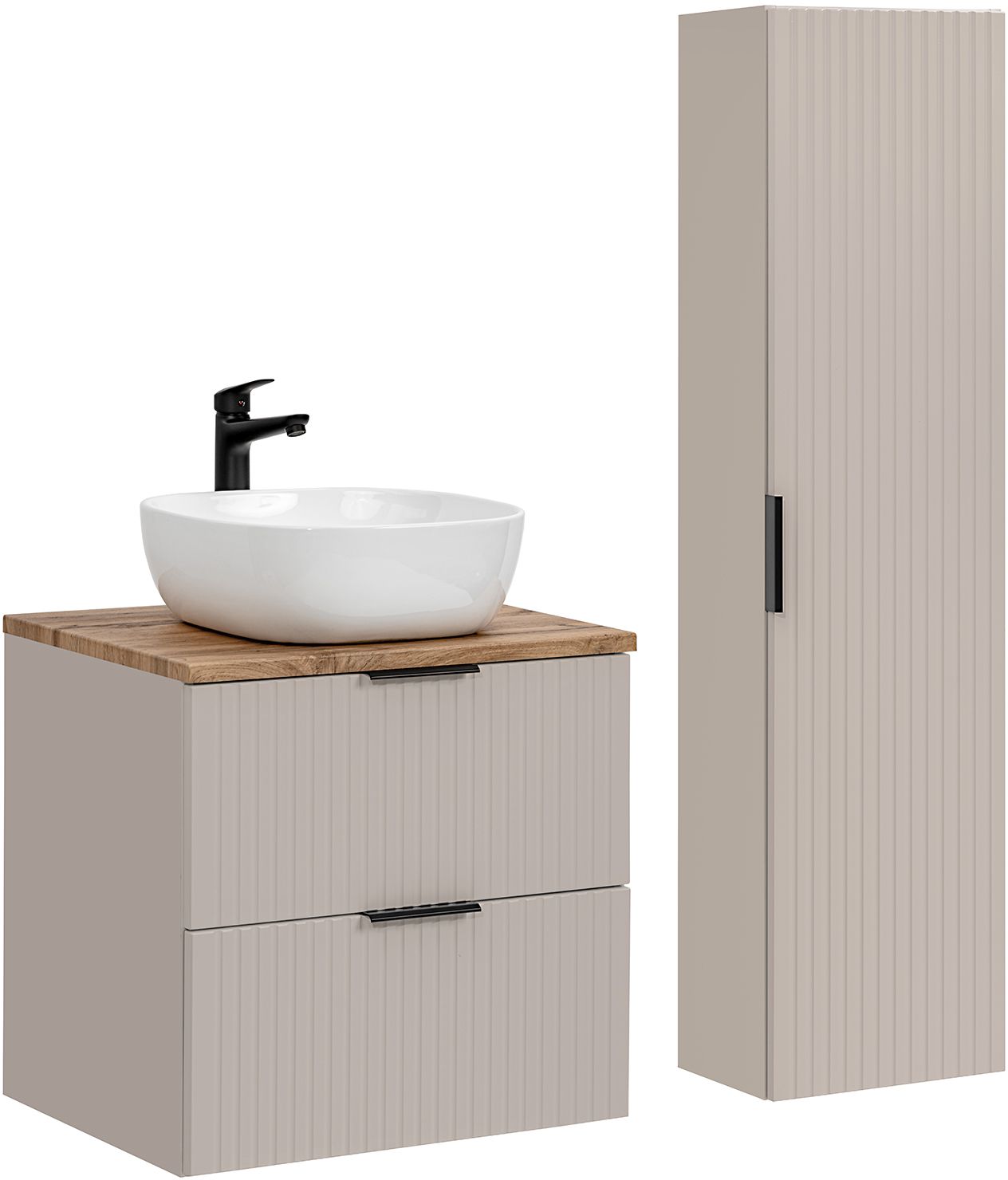 Comad Adel Cashmere zestaw mebli łazienkowych szafka 60 cm podumywalkowa wisząca z umywalką i szafka wysoka 140 cm boczna kaszmir ...