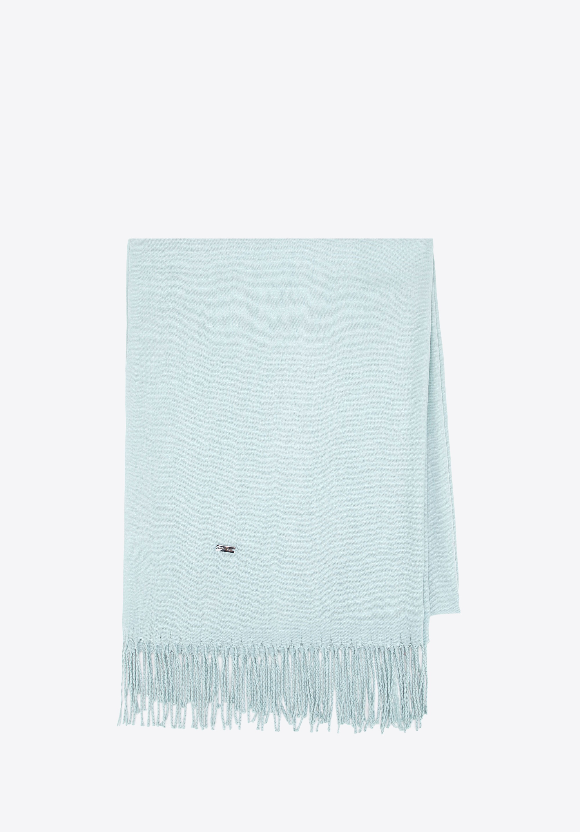 Szalik damski z frędzlami jednolity błękitny