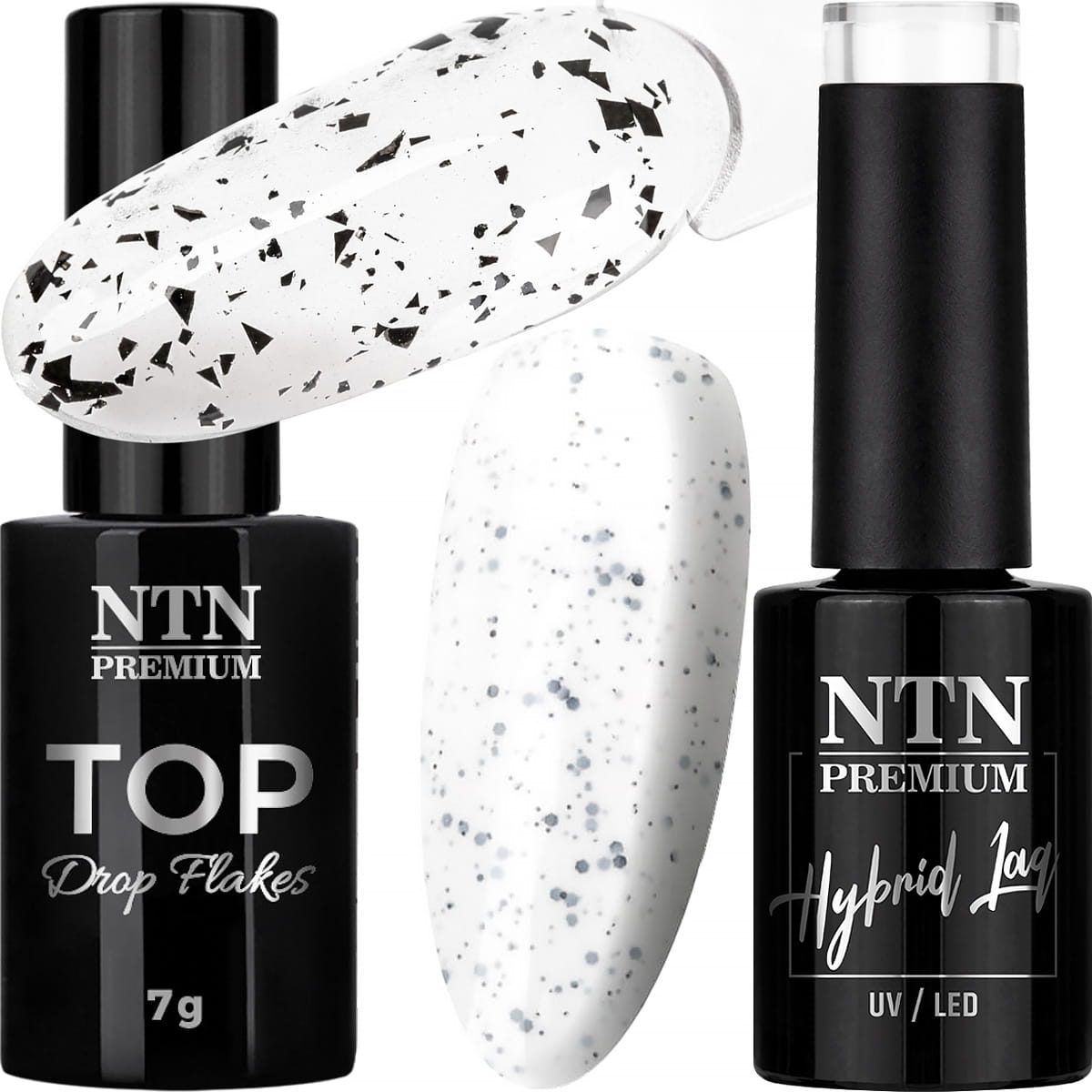 Lakier Hybrydowy NTN 5g Nr190 + Top Flakes NTN 7g Efekt Przepiórczego Jajka