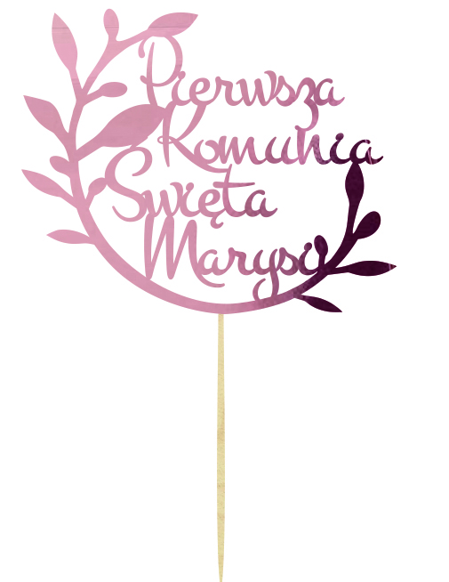 Topper napis na tort dekoracja na Komunię Świętą z imieniem w kolorze różowego złota z gałązkami