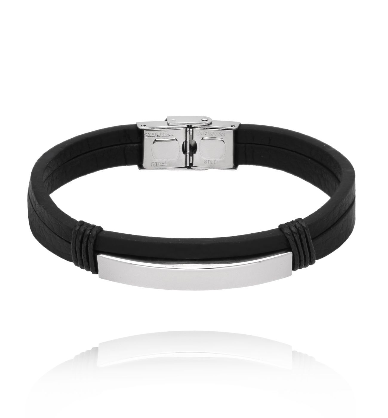 Bransoletka męska skórzana srebrna BMITC0919