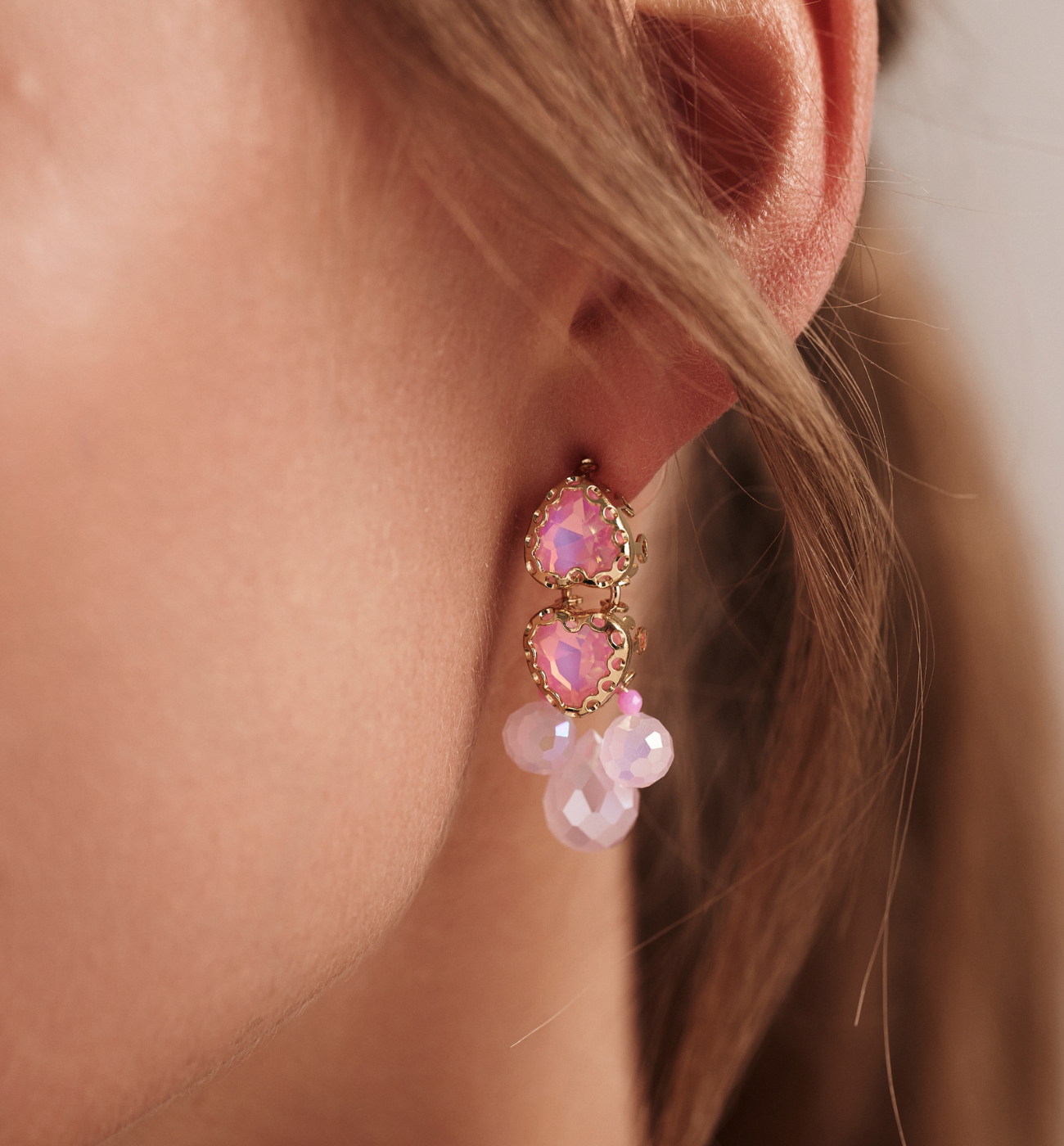 Kolczyki różowe z kryształami KGA0031 - By Dziubeka