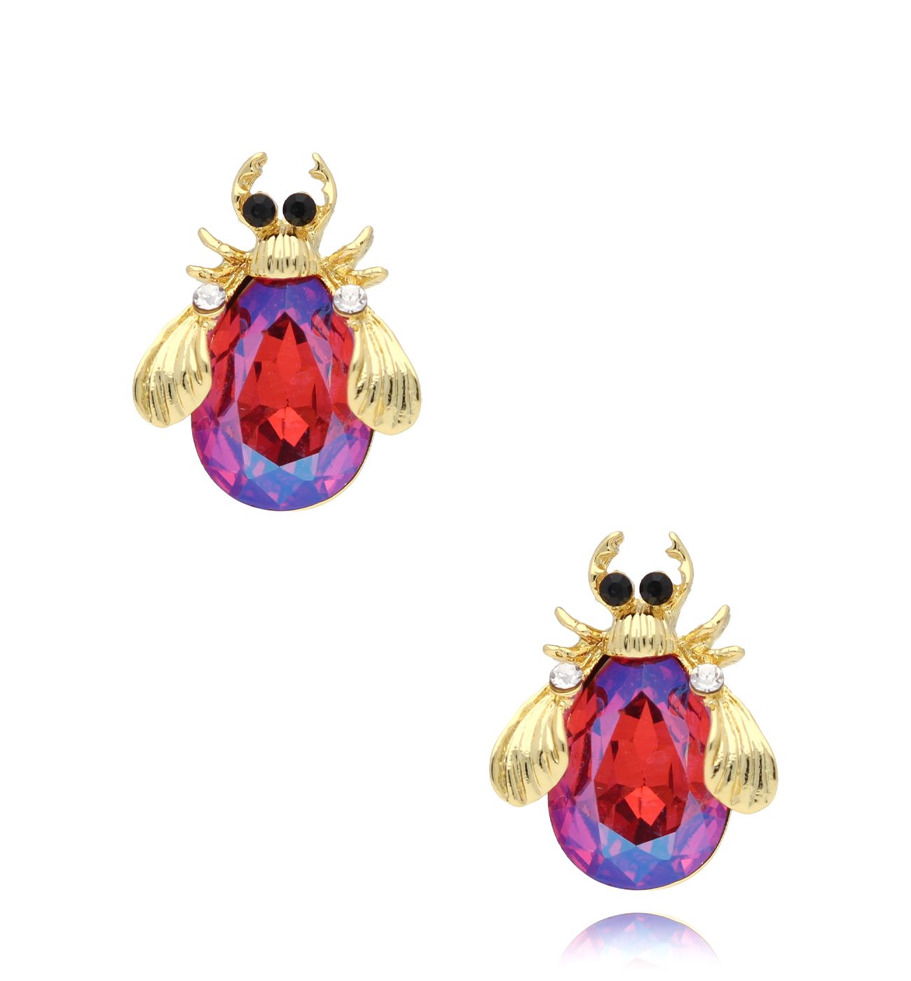 Kolczyki złote z fuksjowo fioletowymi owadami Midnight KMI0294