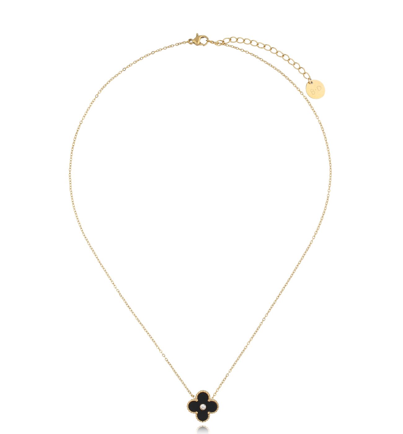 Naszyjnik złoty z czarną koniczynką Matilde NSY0159 - By Dziubeka