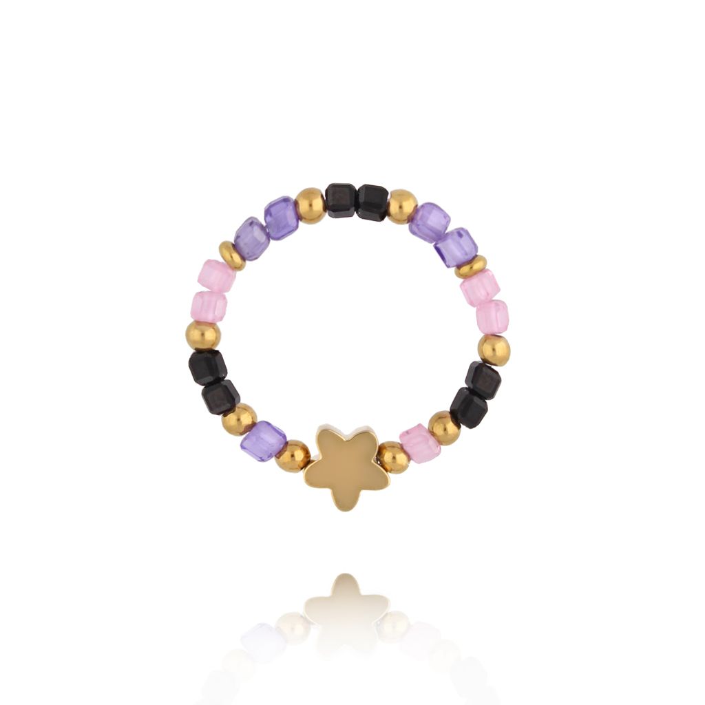 Pierścionek liliowo różowy z gwiazdką PSC0722