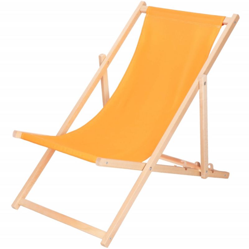 Leżak plażowy składany, drewniany Springos z pomarańczowym materiałem 1 szt.