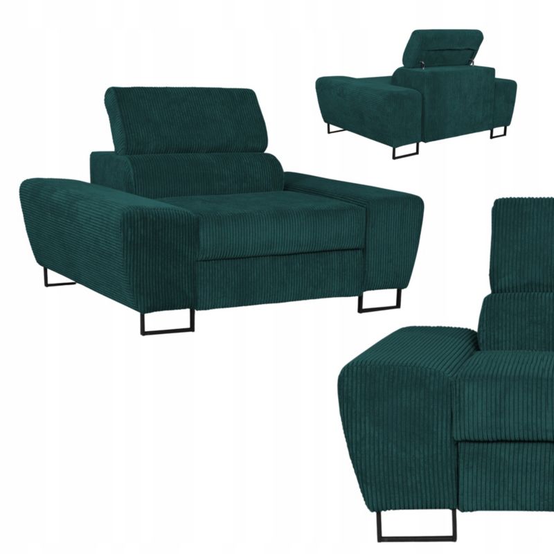 Fotel wypoczynkowy do salonu regulowany zagłówek Savio zieleń 1szt