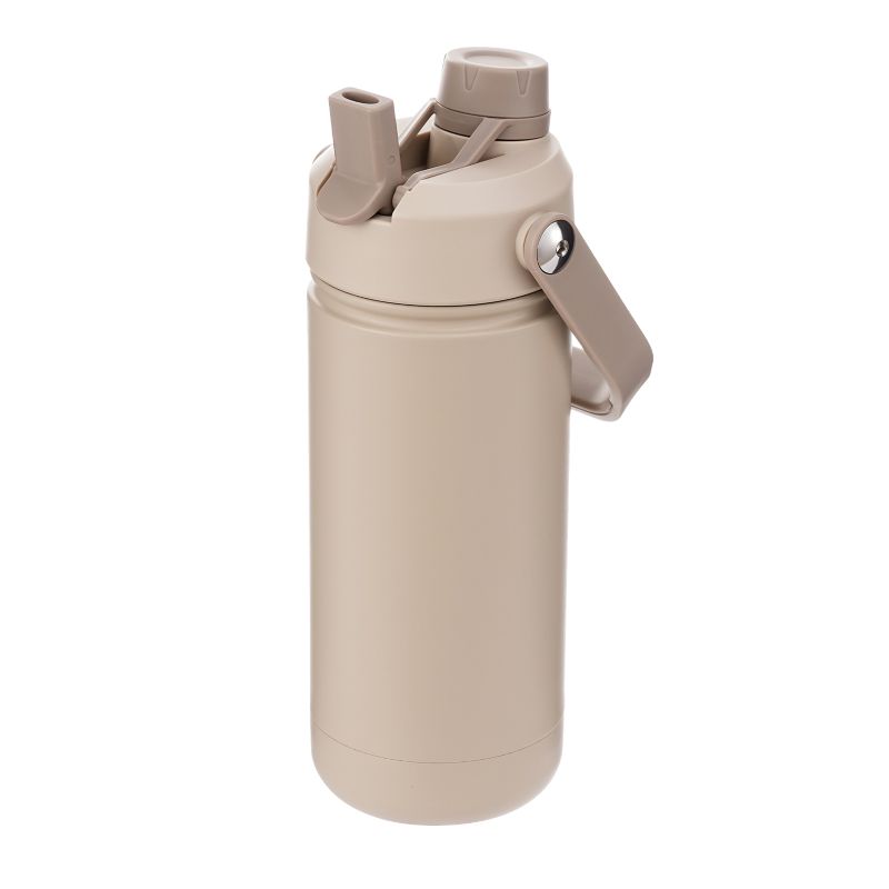 Butelka termiczna, AquaFloow, termos na kawę herbatę, stal nierdzewna, z 2 ustnikami, słomką, 500ml, BPA Free, beżowy, 1szt