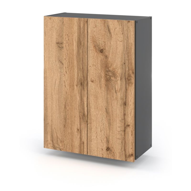 Szafka Łazienkowa Hurtownia-Mebli Wisząca Półek 2 Szafka łazienkowa wisząca 2DW60 60cm Szary Mat Dąb Wotan 60x30x80 cm 1szt