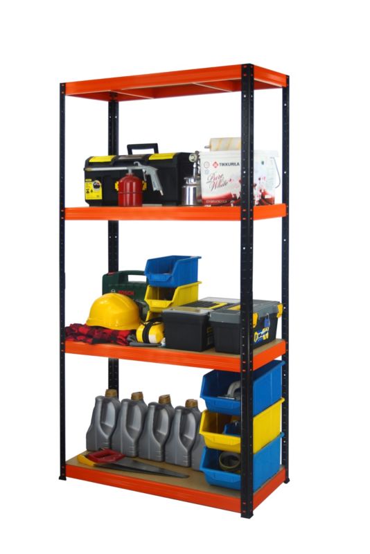Regał metalowy MODO24 magazynowy garażowy czarno-pomarańczowy helios 180x120x30cm 4 półki po 175 kg 1 szt.