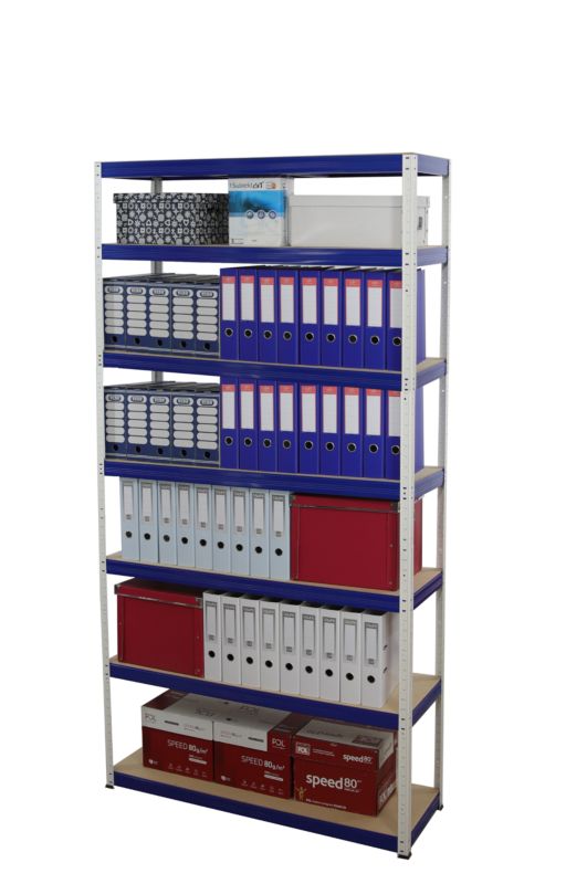 Regał metalowy MODO24 magazynowy biało-niebieski helios 270x150x45cm 7 półek po 175 kg 1 szt.