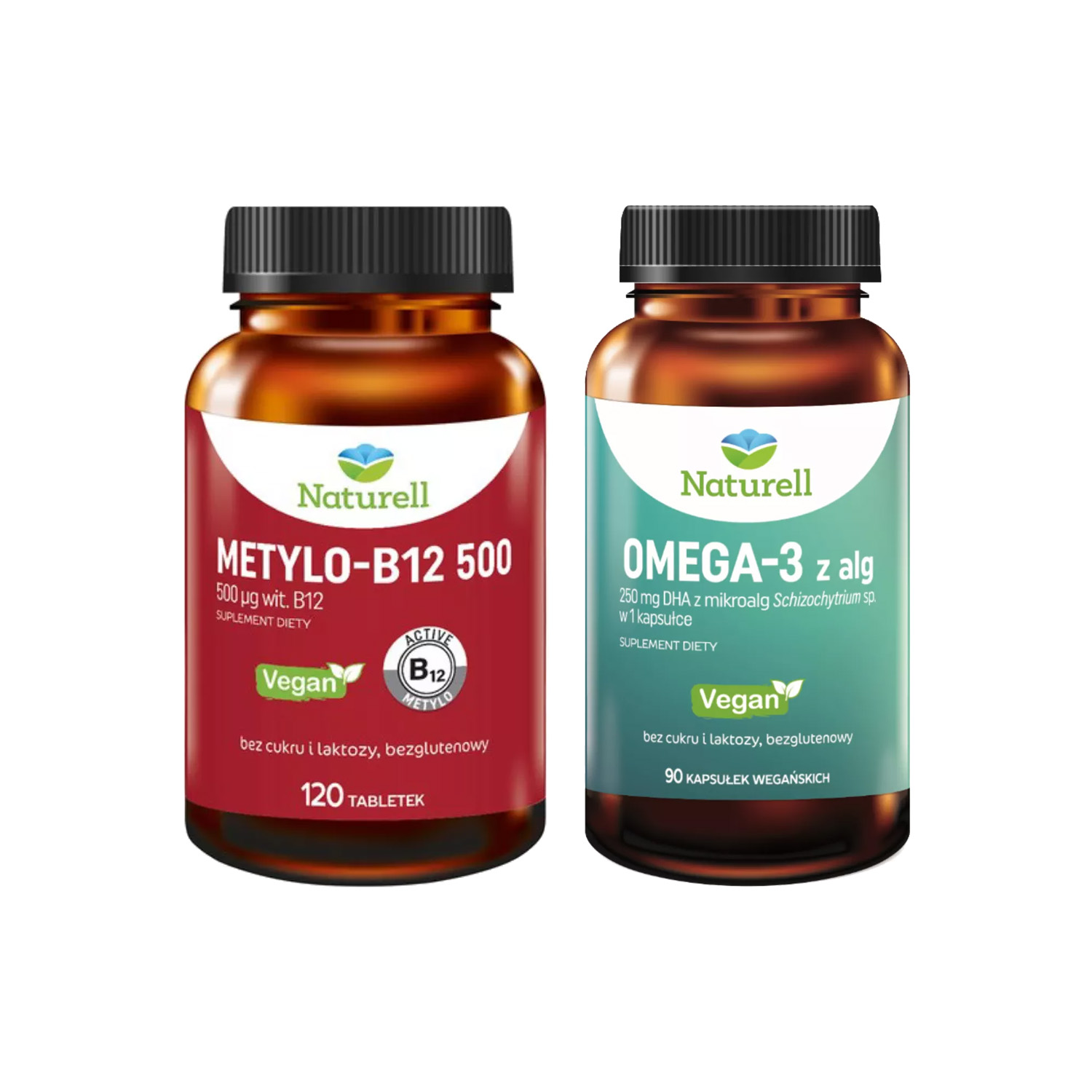 Zestaw: naturell omega-3 z alg, 90 kapsułek + naturell, metylo-b12 500, 120 tabletek