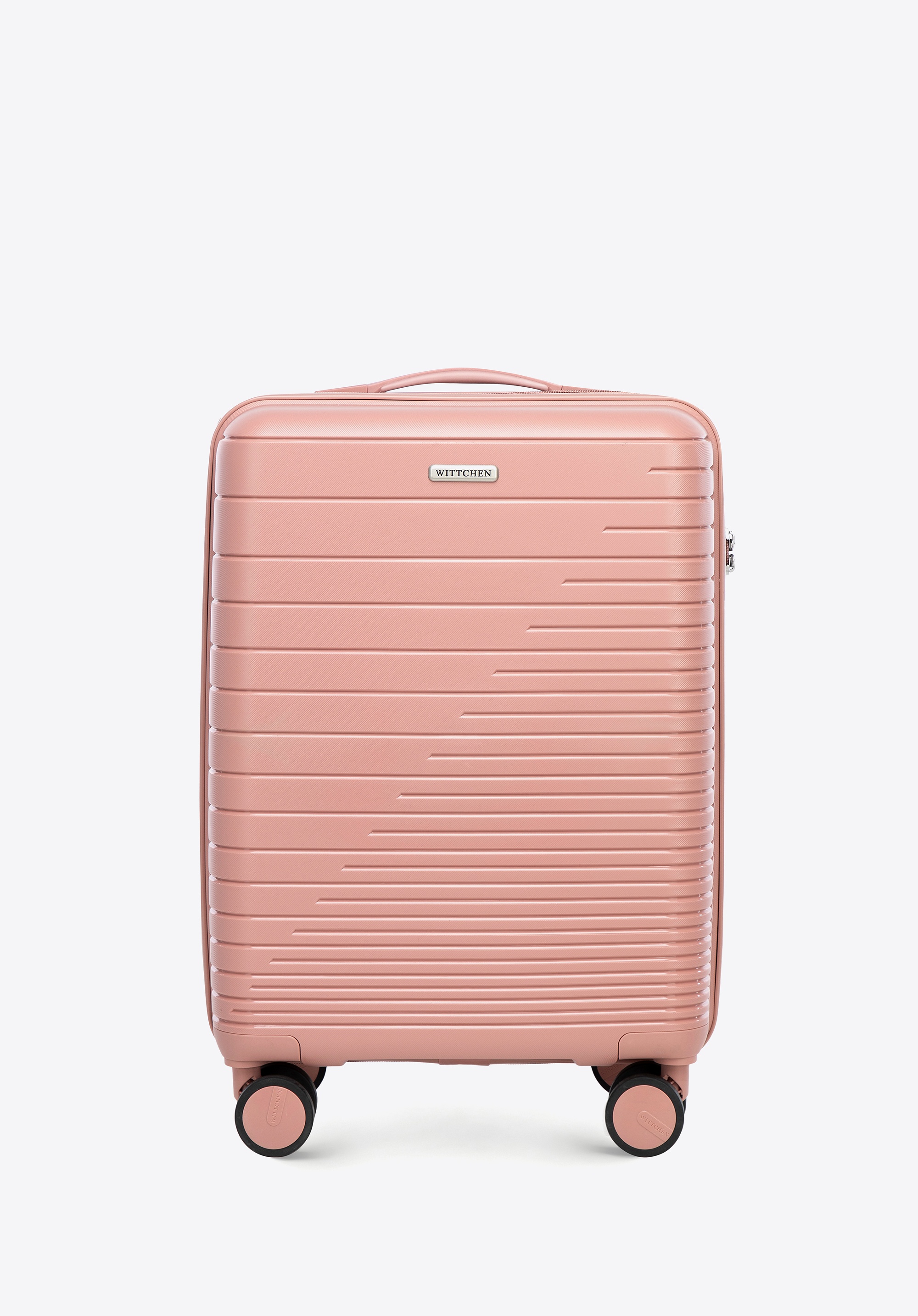 Walizka kabinowa z polipropylenu z błyszczącymi paskami różowa