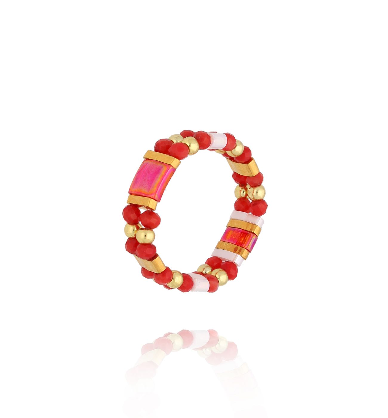 Pierścionek czerwony z koralikami Miyuki Yummy PSC0618