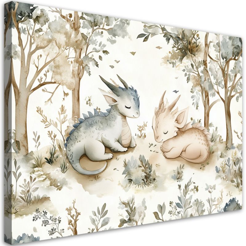 Obraz do pokoju dziecka Feeby Śpiące Smoki Zwierzęta w lesie beżowy 120x80cm 1szt