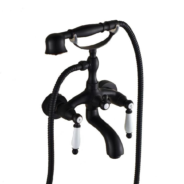 Bateria wannowa Lauferi FRAGO mosiężna ścienna czarna retro 1 szt.