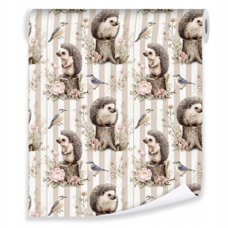 Tapeta WALLARENA Dla Dzieci Na Flizelinie Jeże Zwierzęta Pasy Brązowy 50x1000 cm T16429VE 1 szt.