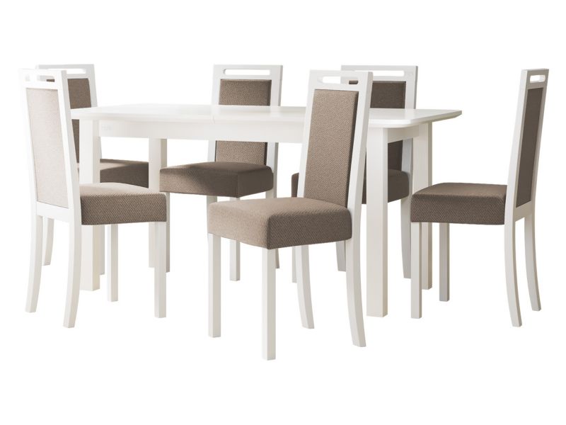 Zestaw DR10 MIRJAN 24 Stół rozkładany Wenus V S 90x160/200 + 6 krzeseł Roma 5 biały + beżowa tapicerka 1 kpl.