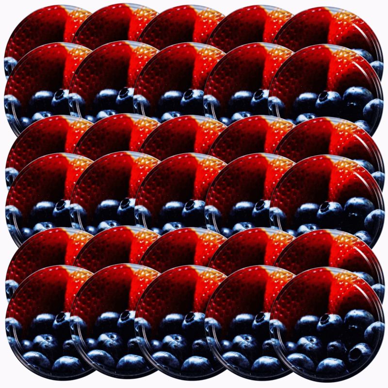 Pokrywki MODO24 wzór borówka truskawka dekielki zakrętki nakrętki wieczka wieka 82mm 30 szt