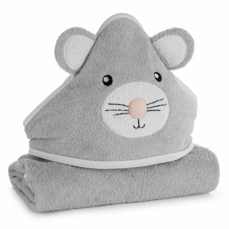 Ręcznik Baby71 Eurofirany 100 x 100 cm srebrny bawełna z kapturem i motywem myszki 1 szt.