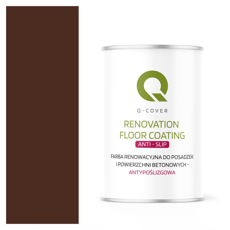 Farba Antypoślizgowa do Posadzek i Powierzchni Betonowych Renowacyjna Q-Cover Brązowy Ciepły RAL8016 1L
