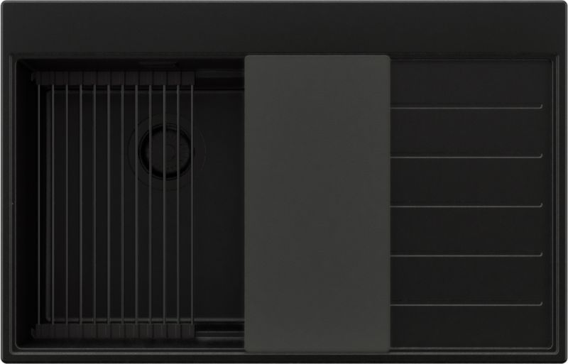 Zlewozmywak Sydney PRIMAGRAN Nablatowy 78x50cm do szafki od 45cm, Cały Czarny + Syfon + Akcesoria, S285, 1 szt.