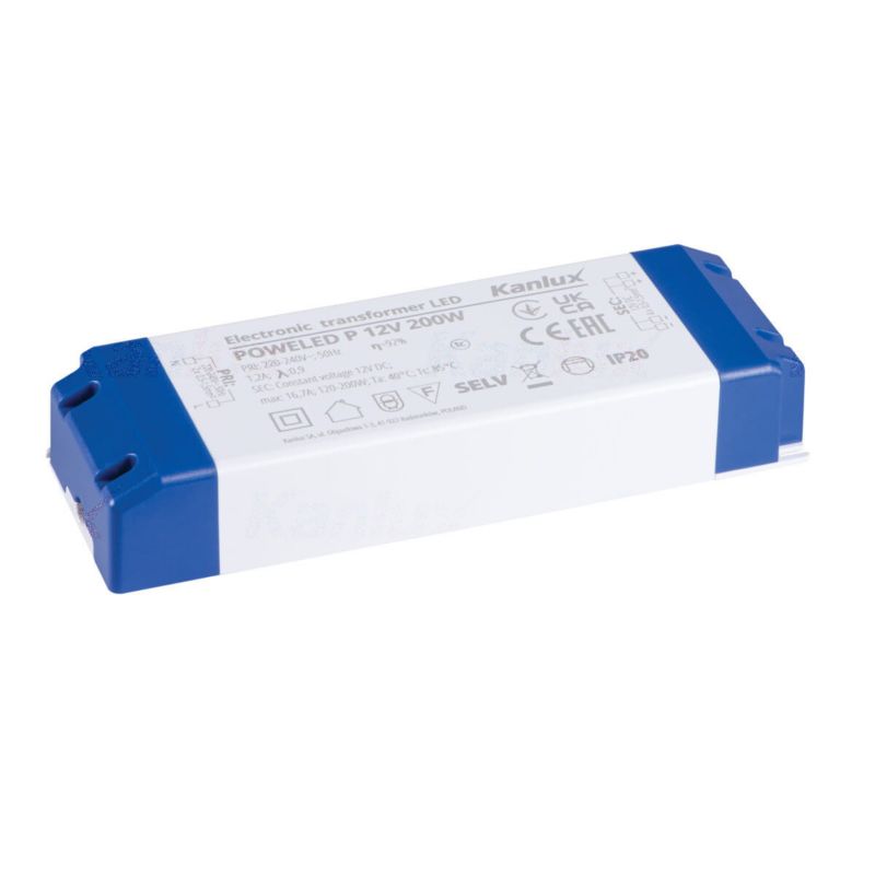 Zasilacz transformator do LED Kanlux moc 200W output 12V DC stałonapięciowy IP20 - 1 szt