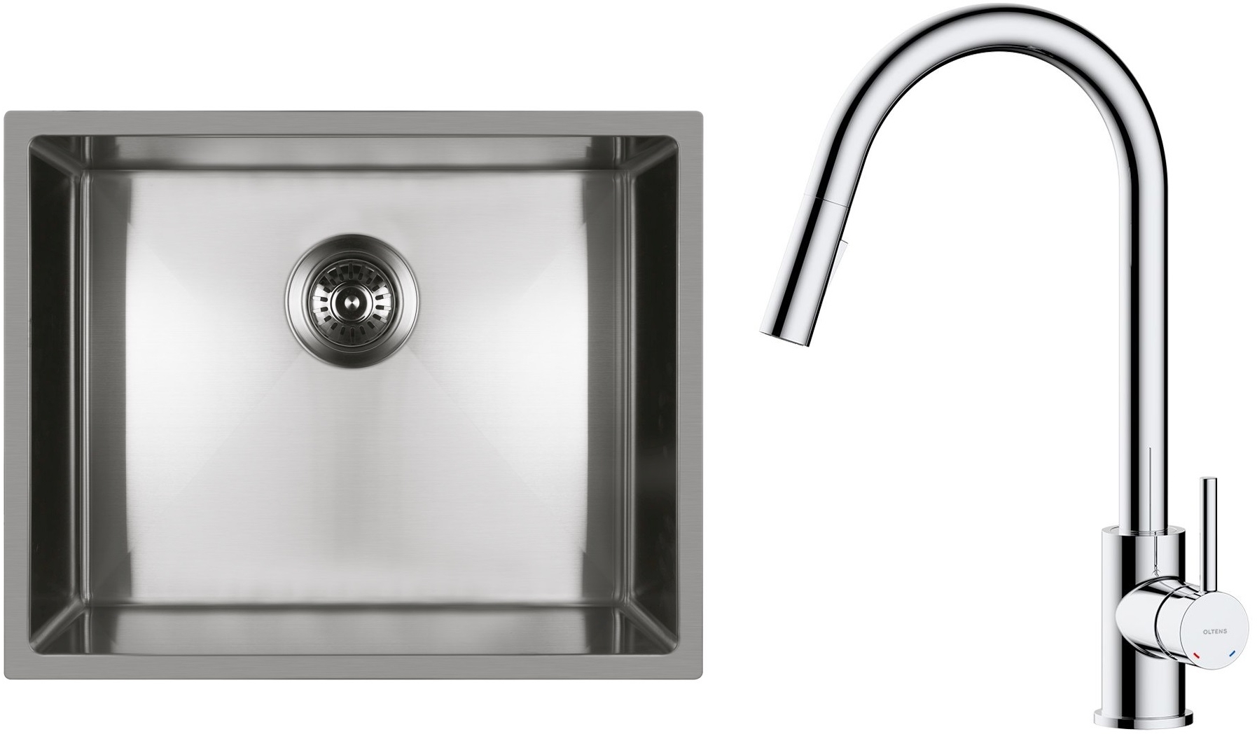 Zestaw Oltens Stalvask zlewozmywak stalowy 54x44 cm z baterią kuchenną Litla stal polerowana/chrom (71101100, 35204100) - Wysyłka w 24h