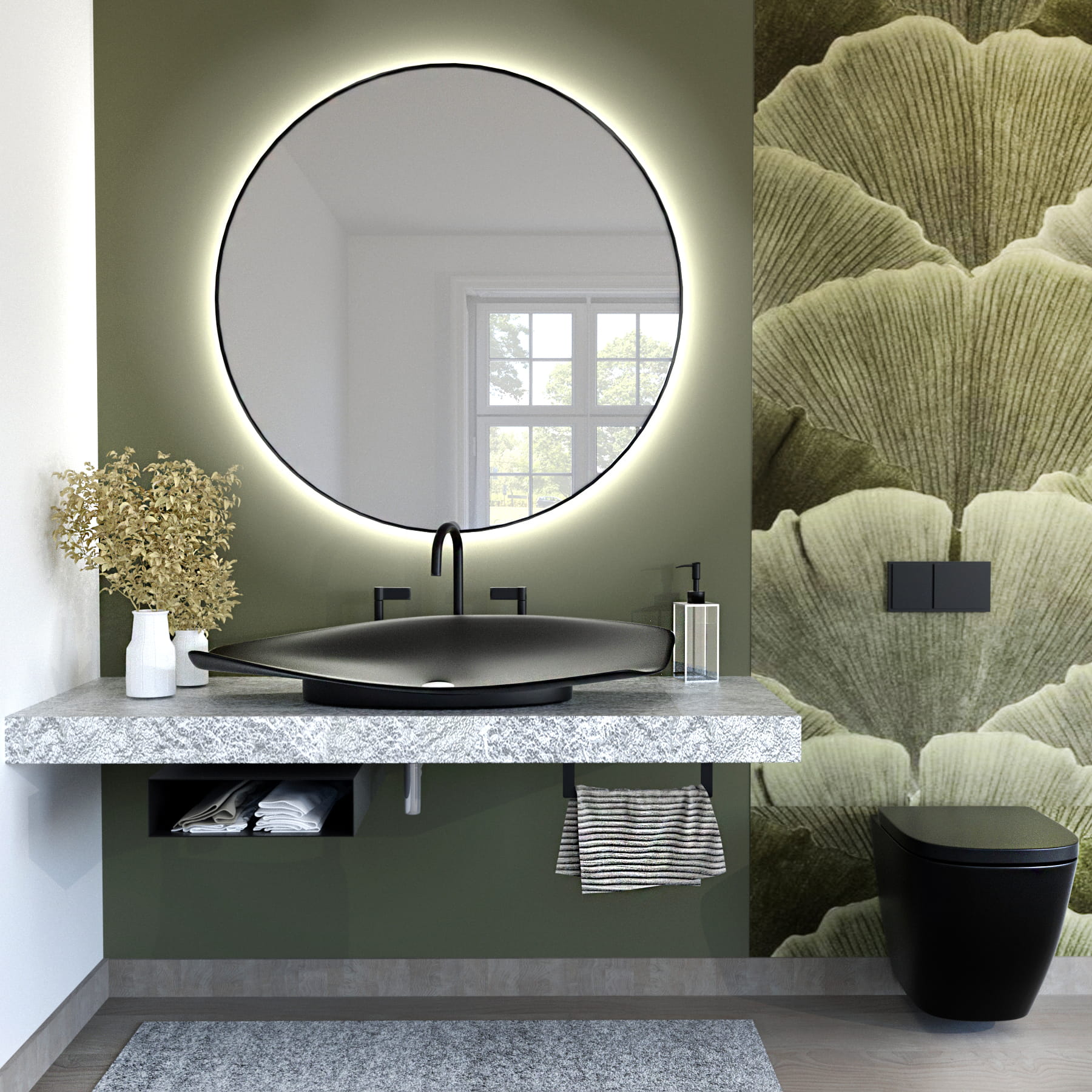 Baltica Design Tiny Border Bright lustro 70x70 cm złote barwa neutralna z włącznikiem bezdotykowym